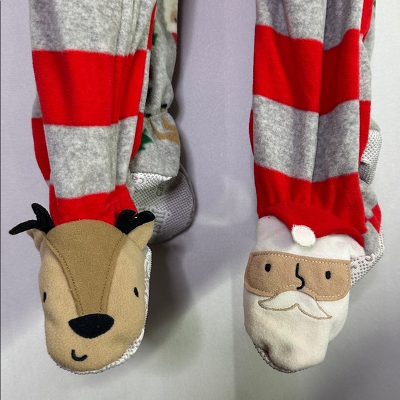 Carter’s Christmas Pajamas Set of 2 Red and Gray Footed Full Zip - Picture 3 of 8
